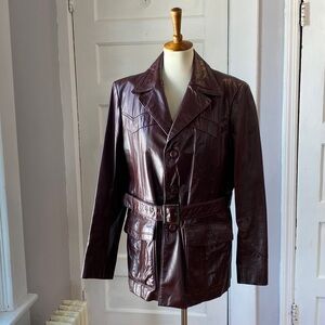 Vintage Harbour Park Belted Leather Jacket, Size 42